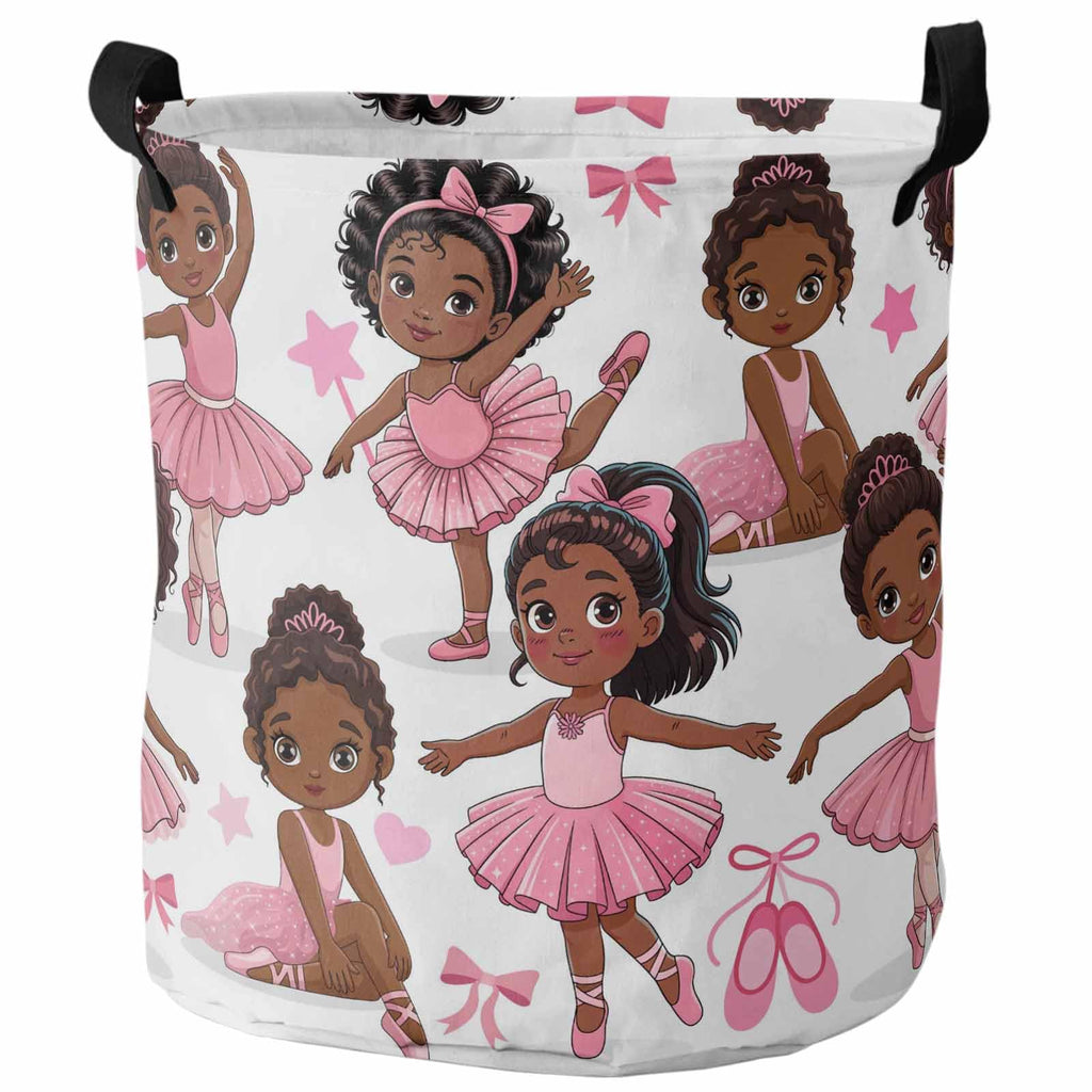 Laundry Basket African Black Girl Ballet Dance,Waterproof Collapsible Clothes Hamper Pink Skirt Star Bow,Large Storage Bag for Bedroom Bathroom