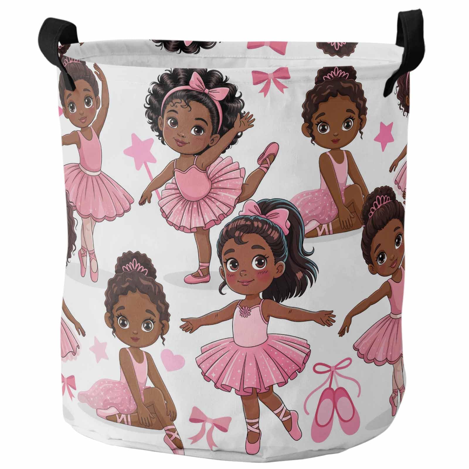 Laundry Basket African Black Girl Ballet Dance,Waterproof Collapsible Clothes Hamper Pink Skirt Star Bow,Large Storage Bag for Bedroom Bathroom