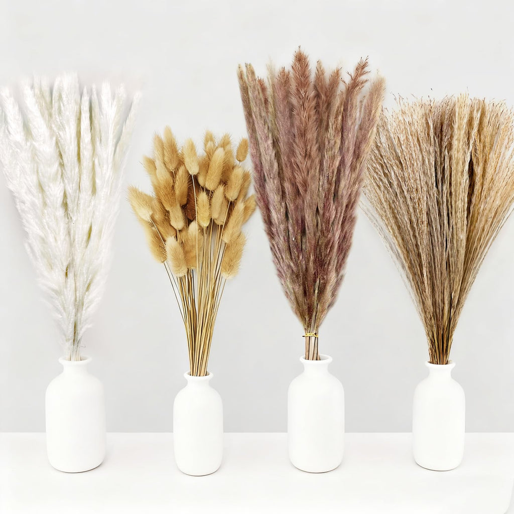 Gumingm Dried Pampas Grass Decor, 100 Stems Bouquet with Bunny Tails & Reed Grass, Boho Dried Flowers for Wedding, Home Table Centerpieces, Rustic Farmhouse Party Decorations