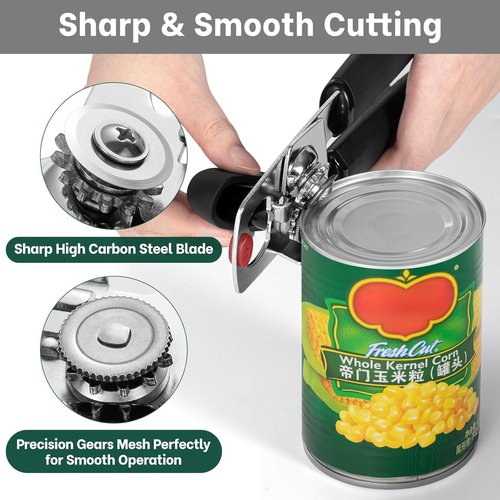 Beneno Can Opener - Heavy Duty Manual Design with Magnet Lid Lifter & Ergonomic Grip | Easy Use for Arthritis, Black