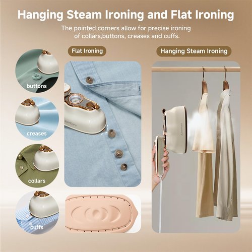 Steamer For Clothes, Steamer ＆ Iron 2 In 1,Portable Handheld travel Steam,1200W 15s Heat Up for Travel Size,Wrinkle Remover,200ml Tank,3 Modes for dress shirts for home travel,Beige, 120V