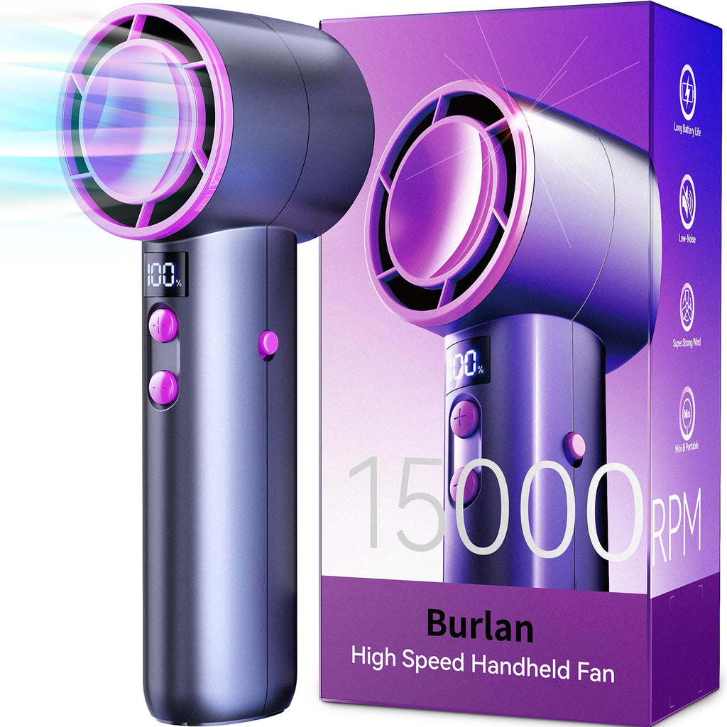 BURLAN Portable Mini Fan, USB Rechargeable Battery 3 Speed& Power Display Flashlight Handheld Fans, USB Rechargeable Battery, Lightweight Personal Cooling for Indoor Outdoor Travel