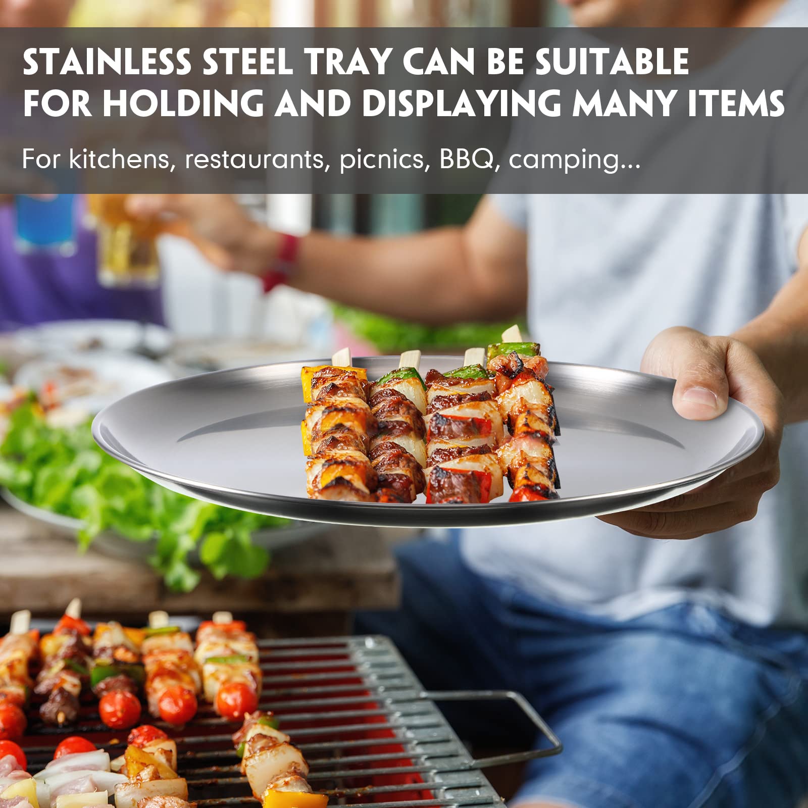 Thenshop 8 Pieces 16 Inch Pizza Pans Bulk Stainless Steel Sets Round Bakeware Pizza Trays for Oven Kitchen Baking Home Restaurant Safe Sturdy Reusable Easy Clean(Matte Silver)