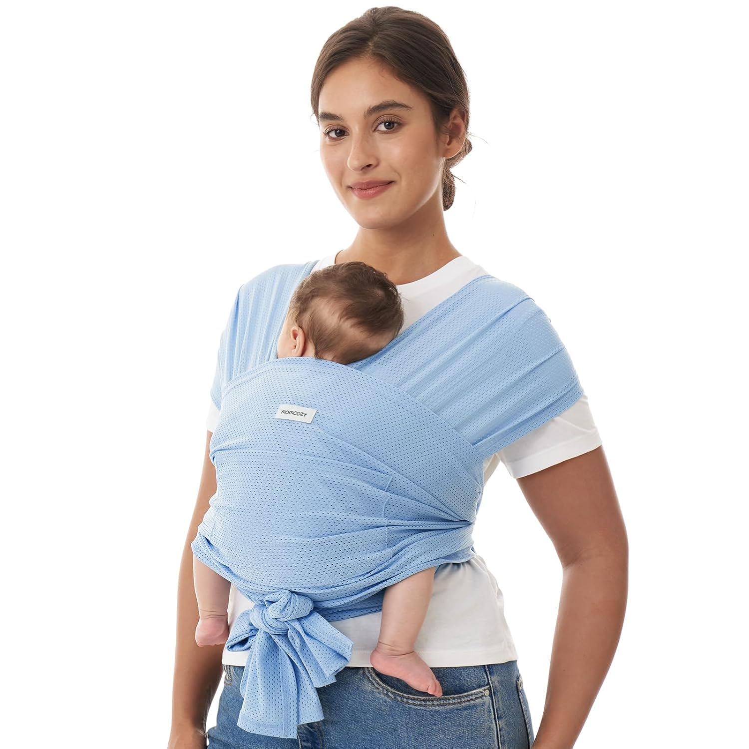 Momcozy Baby Carrier AirMesh - Lightweight Cooling Sling for Newborns to Toddlers 8-35 lbs | Ideal for Summer, Pool, Beach - Light Blue