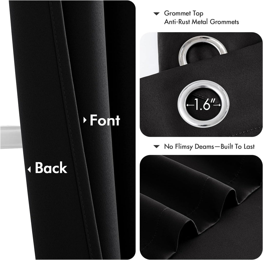 MIULEE Blackout Curtains - Thermal Insulated Room Darkening Drapes | 84-Inch, Solid Black, 2 Panels