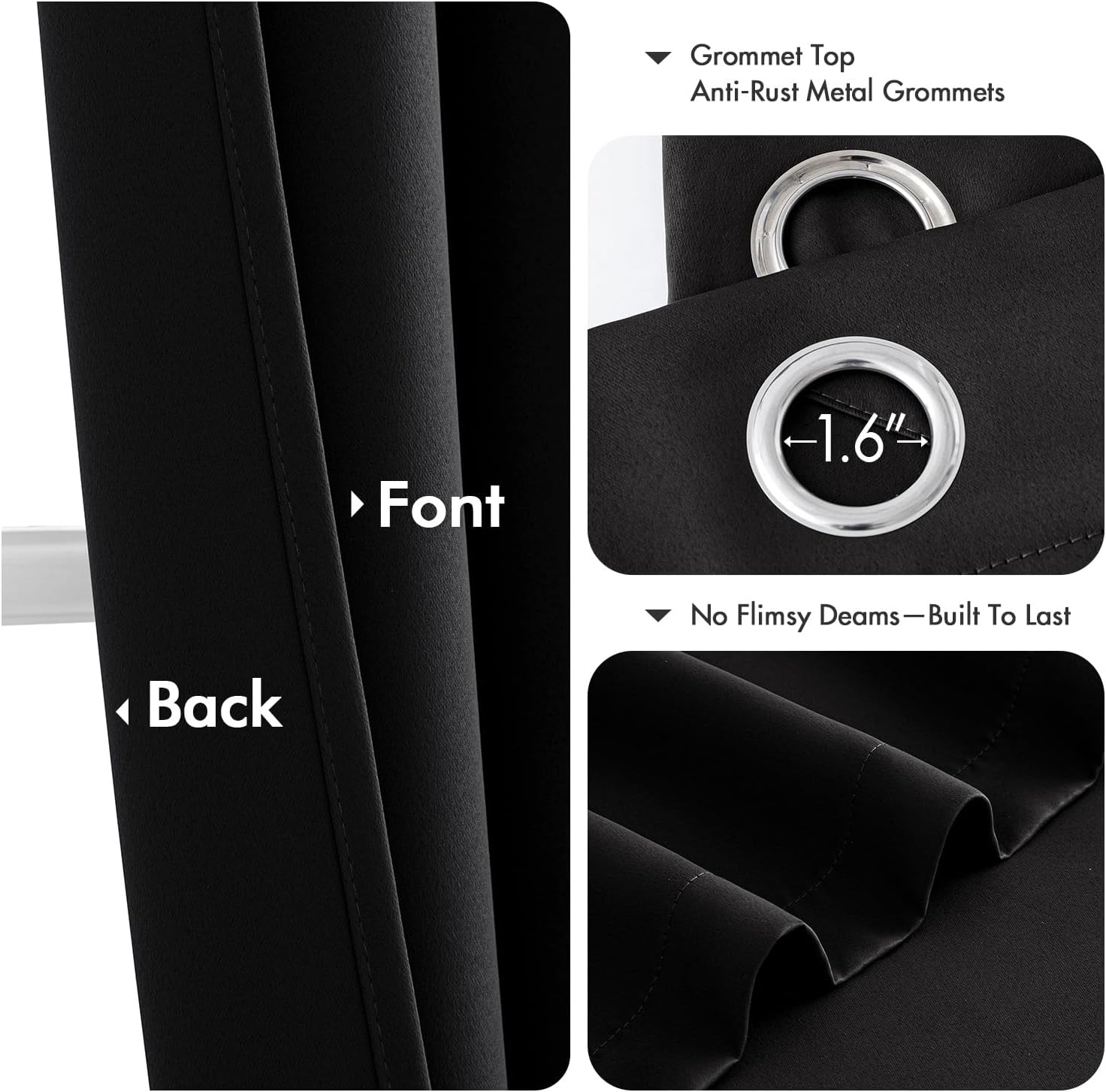 MIULEE Blackout Curtains - Thermal Insulated Room Darkening Drapes | 84-Inch, Solid Black, 2 Panels