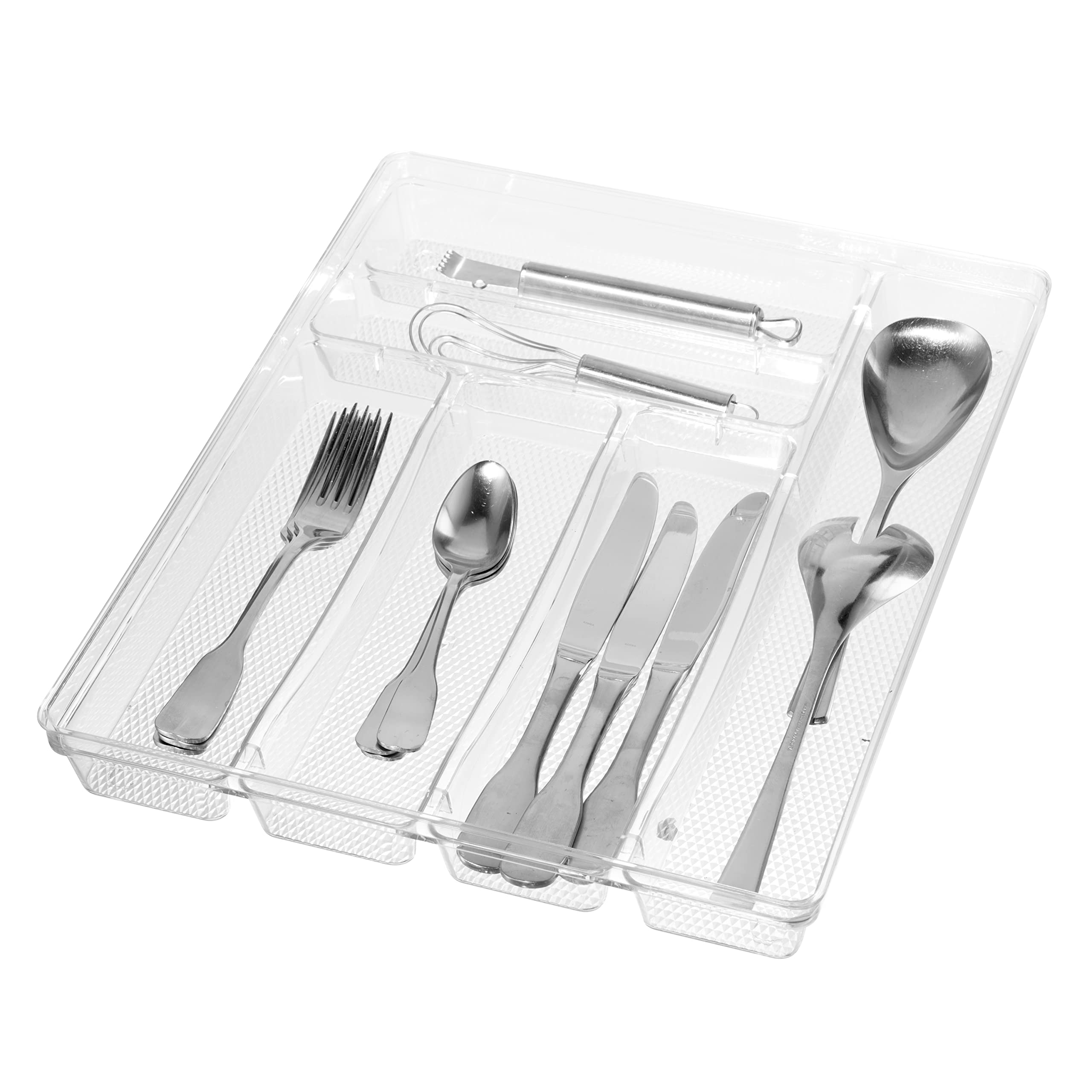 Oggi Silverware Organizer Tray, 6-Compartment, Clear