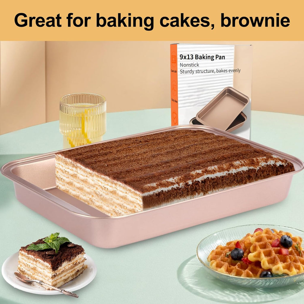 Regine Switzerland Nonstick 9x13 Baking Pan - Easy Clean Carbon Steel Bakeware for Cakes & Casseroles | Rose Gold