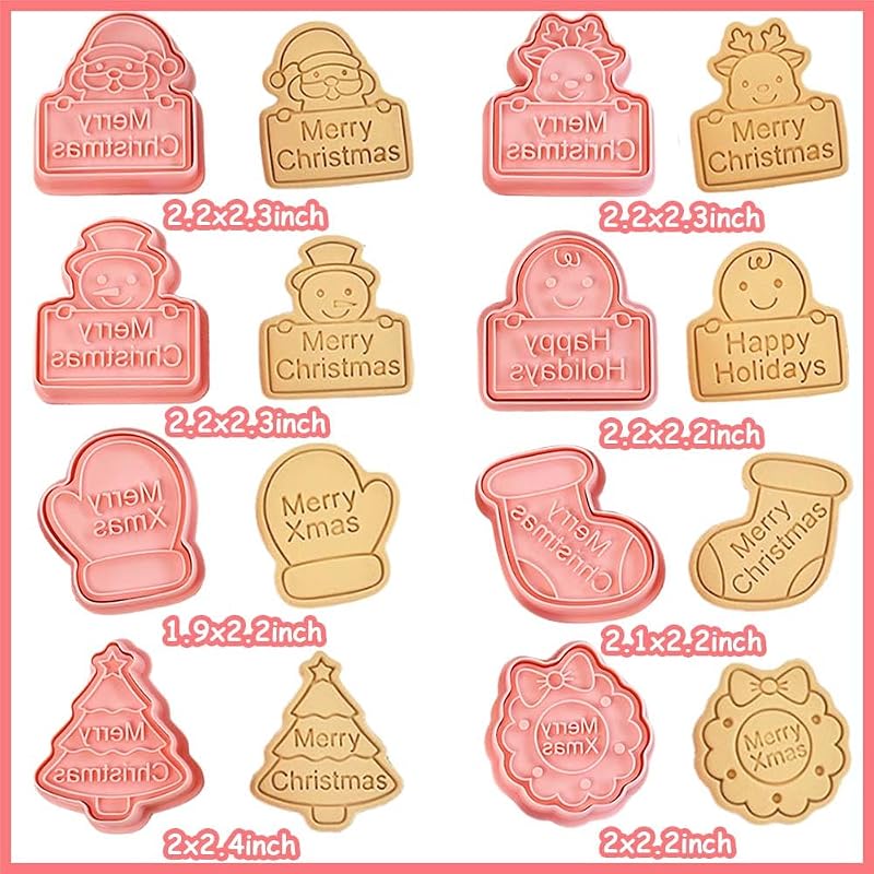 Mini Christmas Cookie Cutters Set - 8 Pcs Novelty Dough Stampers