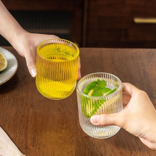 Lumkit Ribbed Drinking Glasses 8pcs, Rocks Drinking Glasses 12oz and 10oz, Tumbler Glasses Cup Set for Wedding, Party, Christmas Gift, Clear