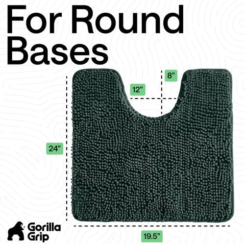 GORILLA GRIP Plush Chenille Bath Rug Mat - Soft Microfiber for Oval Toilet Base, Machine Washable, Hunter Color