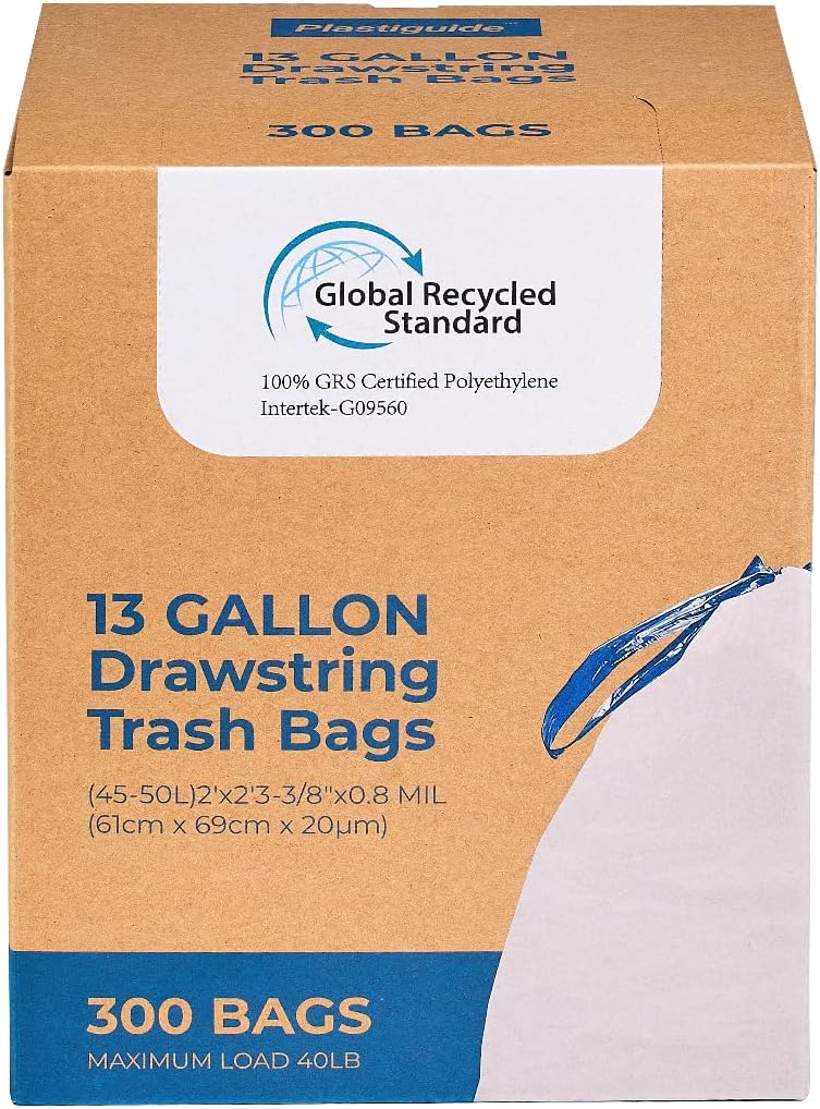 Regine Switzerland Tall Kitchen Drawstring Trash Bags - 300 Count, 13 Gallon, Eco-Friendly, Unscented, White