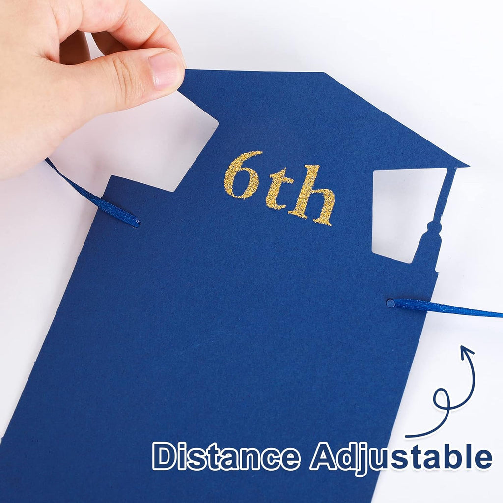 Whaline Graduation Photo Banner - Congrats Grad Bunting with Blue Gold Glitter | 5 x 7 Inch, No DIY Required