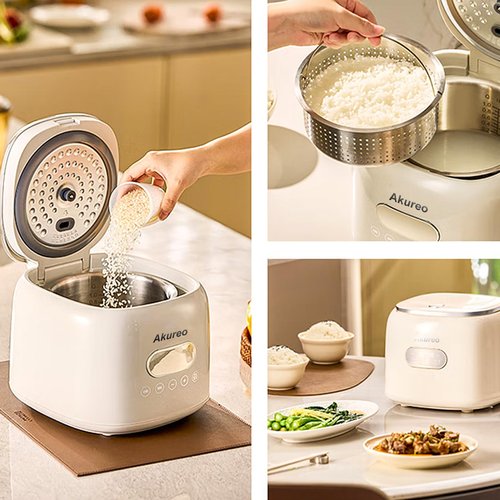 Akureo 5 cup 2.5L Low Suger Rice Cooker with 304 Stainless Steel inner pot, healthy for 2-3-person households, Office workers & low carb dieters, exercisers and the elderly