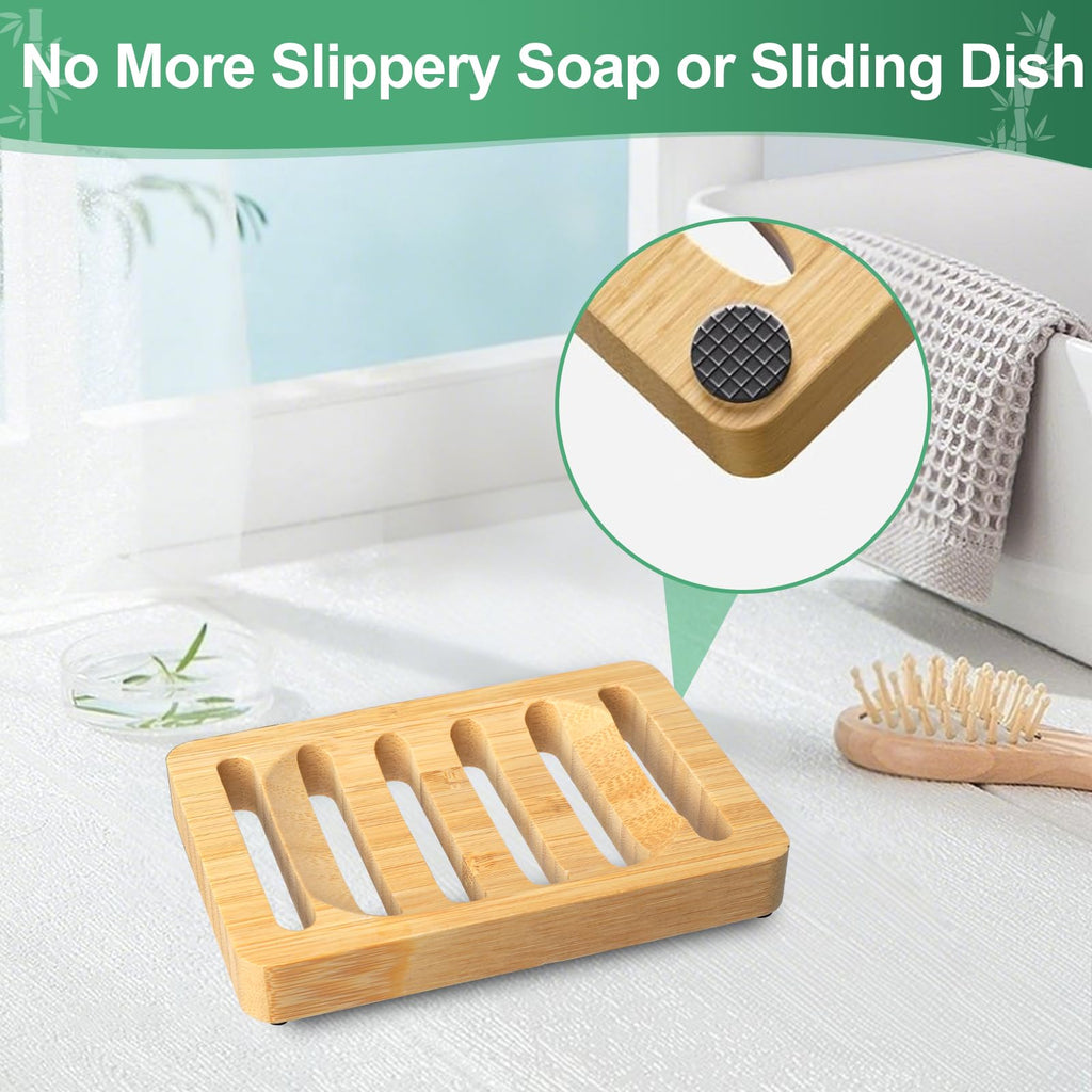 Magift 2 Pack Wooden Soap Holder Bamboo Soap Dish for Shower with Self Draining Tray Natural Bar Soap Holder and Soap Saver for Bathroom Kitchen Sink
