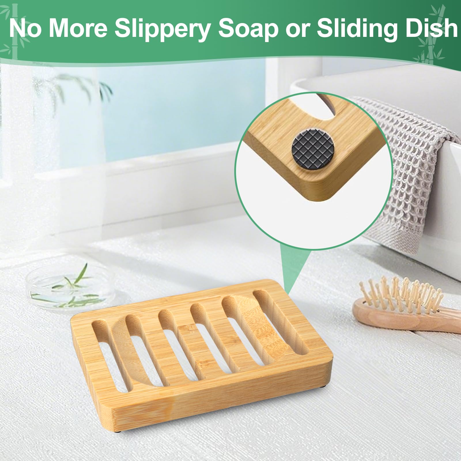 Magift 2 Pack Wooden Soap Holder Bamboo Soap Dish for Shower with Self Draining Tray Natural Bar Soap Holder and Soap Saver for Bathroom Kitchen Sink