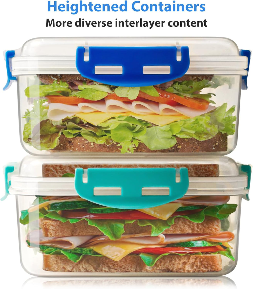 Skiennix 4 PCS Sandwich Containers - 100% Airtight, BPA-Free & Microwave Safe | Upgraded Snaps, 2 Heightened & 2 Standard