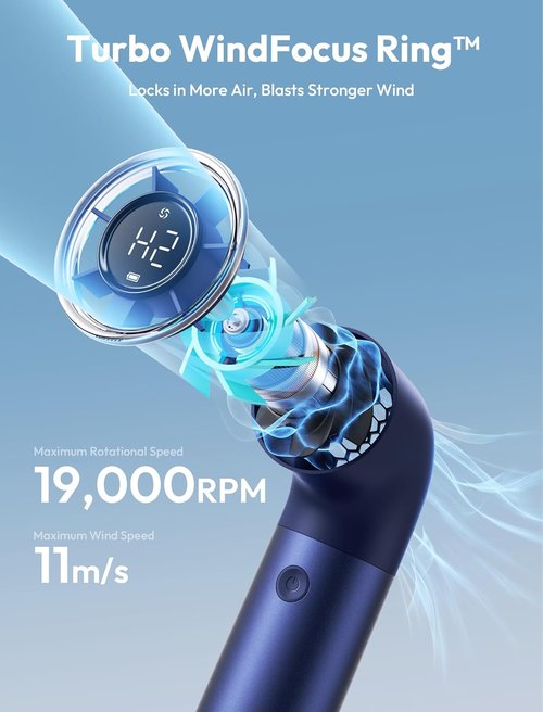 Aecooly Portable Handheld Fan - Powerful Turbo Air Tube Design | 19000 RPM, 15H Cooling, Mini Size - Blue