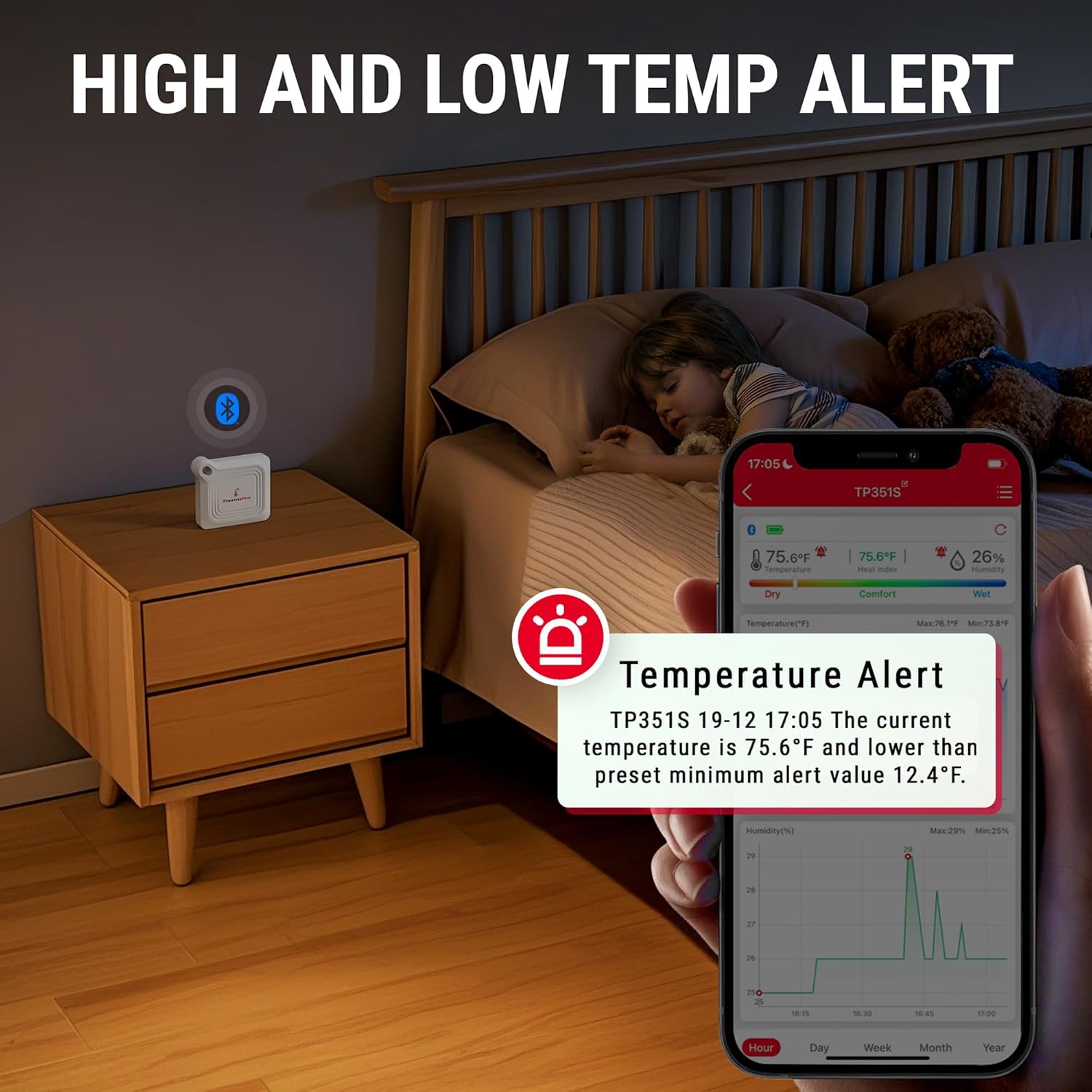 ThermoPro Bluetooth Thermometer - 260FT Range Temperature & Humidity Monitor | Remote App Control & Data Logging (TP351)