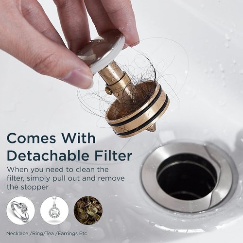 FORIOUS Bathroom Sink Drain - Pop Up Assembly with Detachable Basket Stopper | 304 Stainless Steel, Brushed Nickel