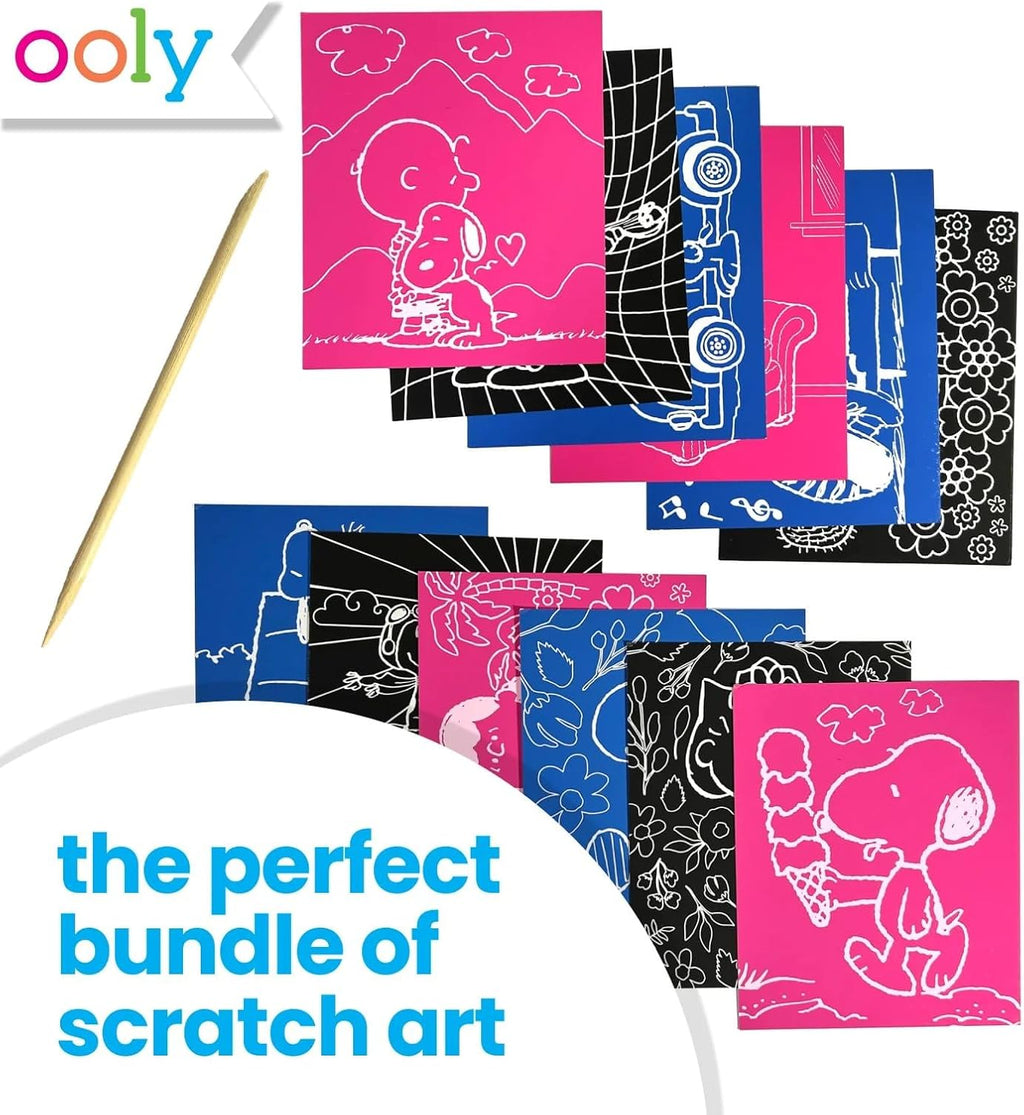 Ooly X Peanuts Scratch Art Kit - 12 Fun Cards with Snoopy & Friends | Travel-Friendly Craft Set