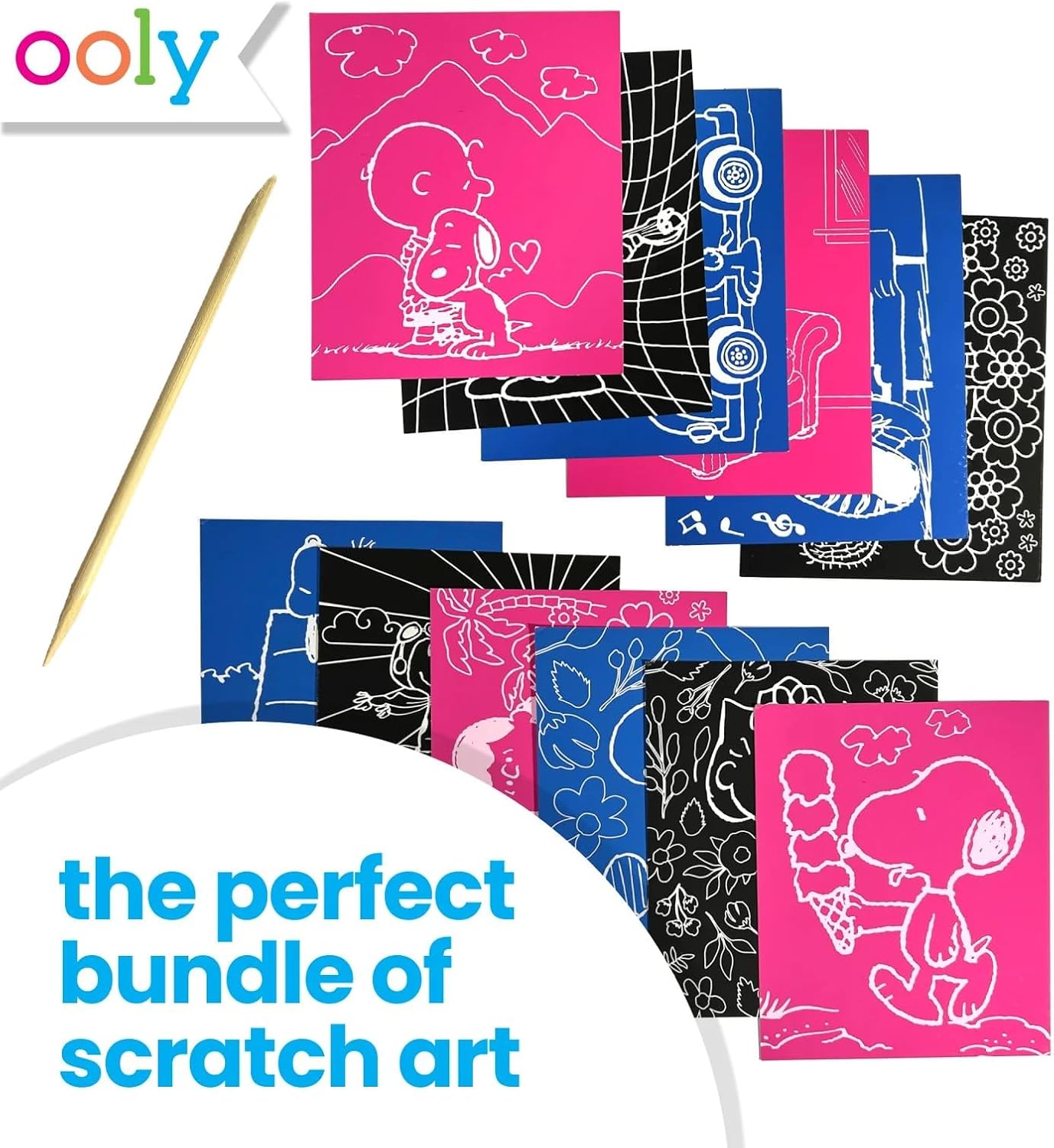 Ooly X Peanuts Scratch Art Kit - 12 Fun Cards with Snoopy & Friends | Travel-Friendly Craft Set