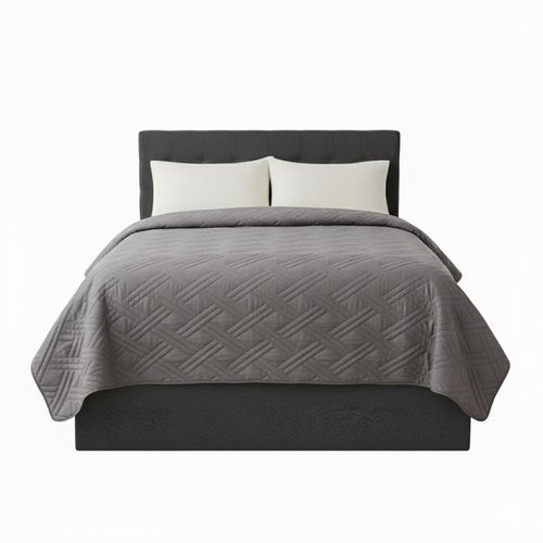 Lavish Home Twin Size Quilt Bedding Coverlet - All-Season Washable Lightweight Quilt Bedspread - Basket-Weave Polyester Bedding with Quilted Blanket Pattern (Gray)