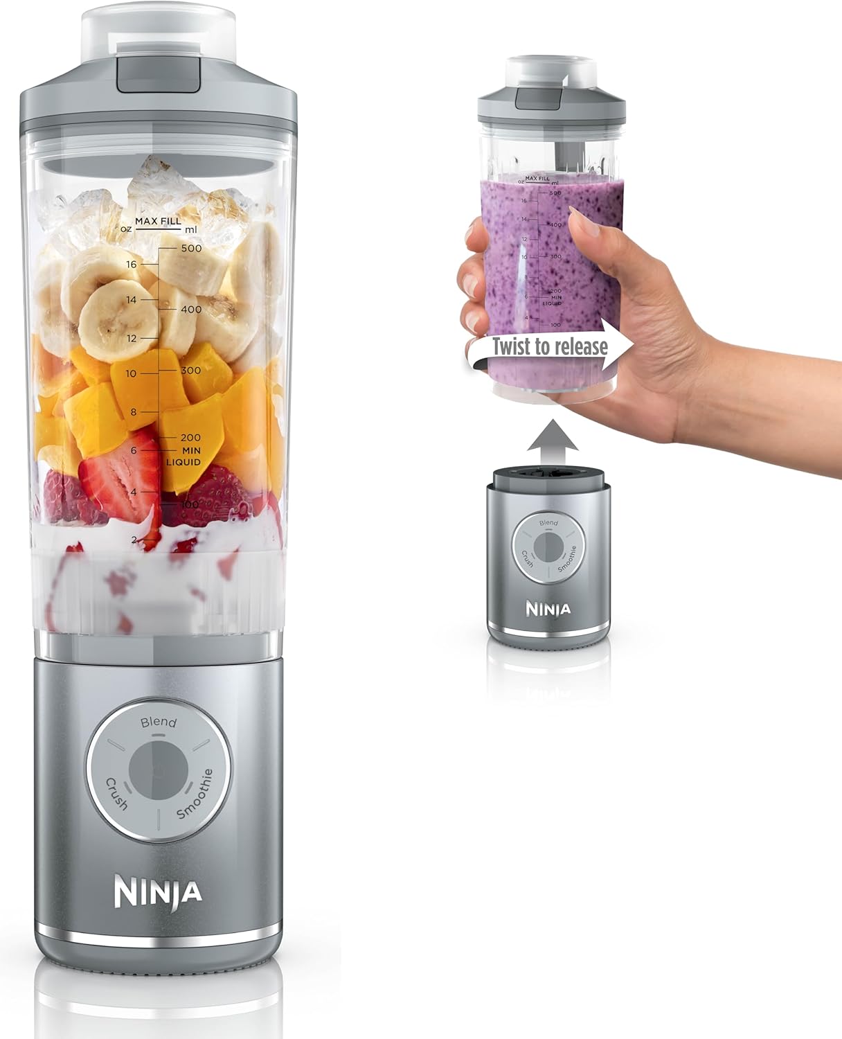 Ninja Blast Max Portable Blender - Cordless Personal Smoothie Maker with 3 Programs | 22 oz Silver Vessel