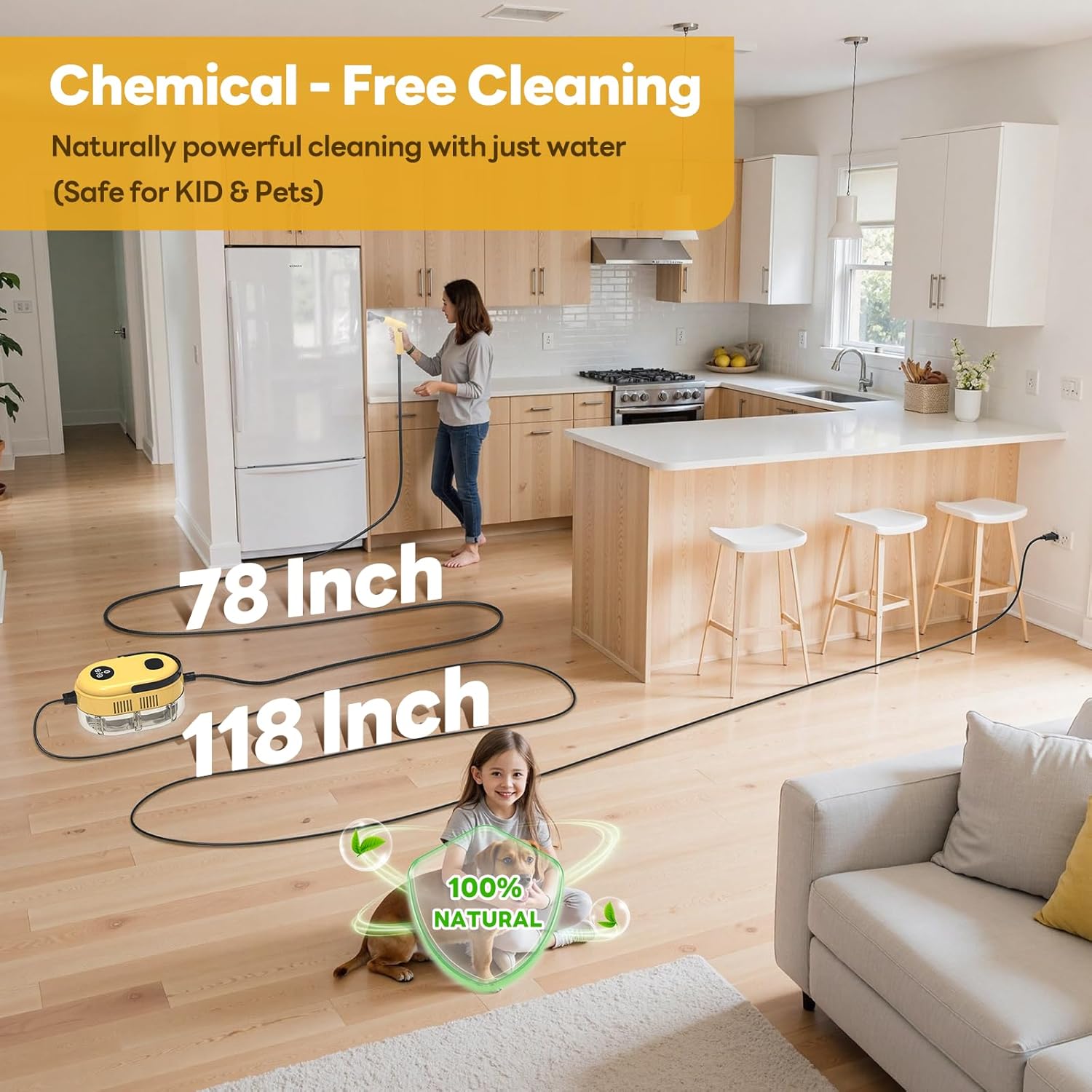 Skiennix Handheld Steam Cleaner - 15-in-1 High Pressure Steamer for Home & Kitchen | Fast 10s Heating