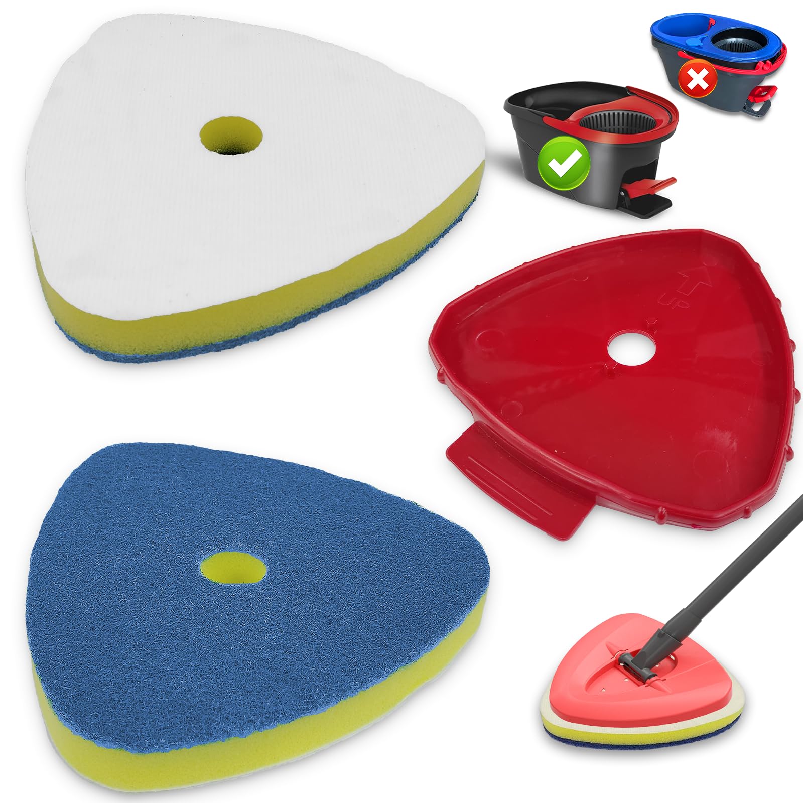 Spin Mop Replacement Head for O Cedar EasyWring 1 Tank, Includes 2 Magic Scrubber Sponge Brushes & 1 Connector Attachment for Kitchen, Bathrooms, Glass and Various Hard Surfaces