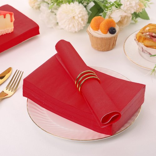 100 Pcs Red Paper Napkins Disposable - Red Guest Dinner Napkins for Bathroom Wedding Birthday Anniversary Graduation Party