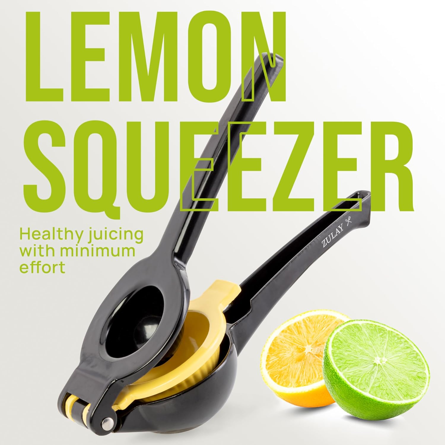 Zulay Kitchen Lemon Squeezer - Sturdy 2-in-1 Hand Juicer for Maximum Juice Extraction | Easy-Clean Black/Yellow