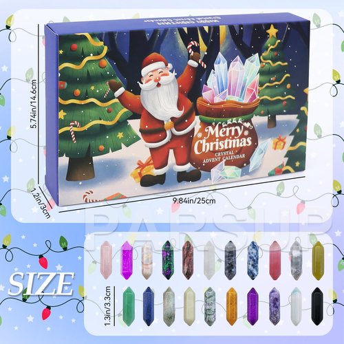 Christmas Crystal Advent Calendar 2025 - Healing Stones Kit with Necklace Holder & Magnifier | 24 Gemstone Boxes for Kids & Adults