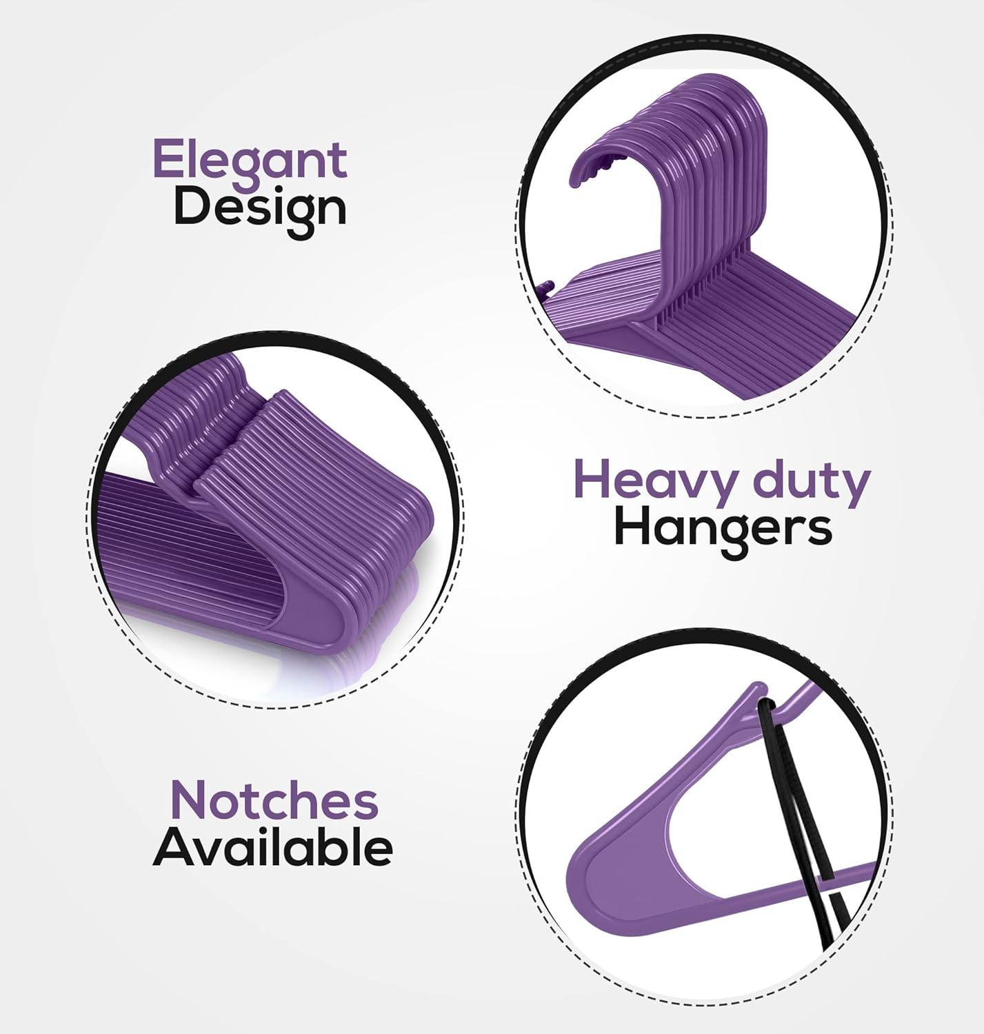 Utopia Home Plastic Hangers 100 Pack - Durable Space-Saving Clothes Hangers - Purple Closet Organizers