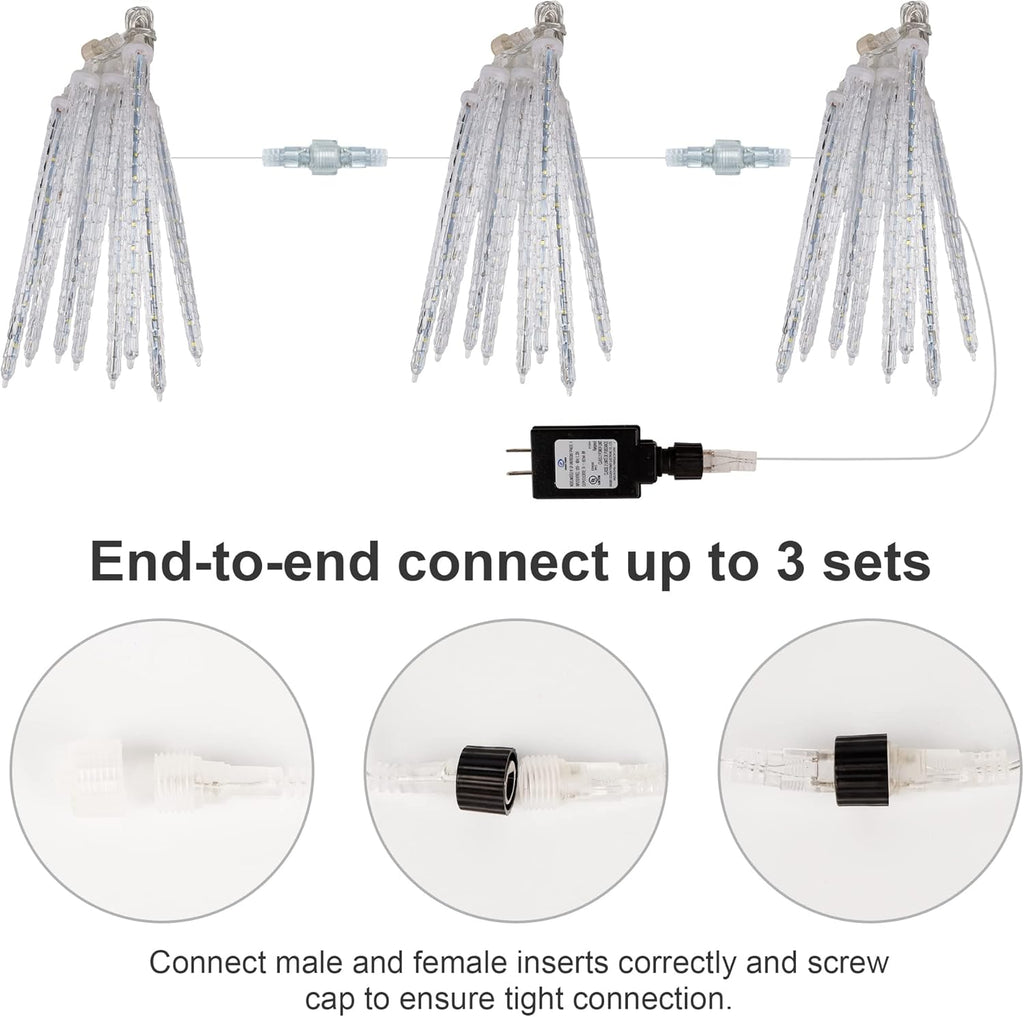 WATERGLIDE Meteor Shower Lights - 12" Outdoor Icicle Christmas Lights | 192 SMD LED Raindrop Decor