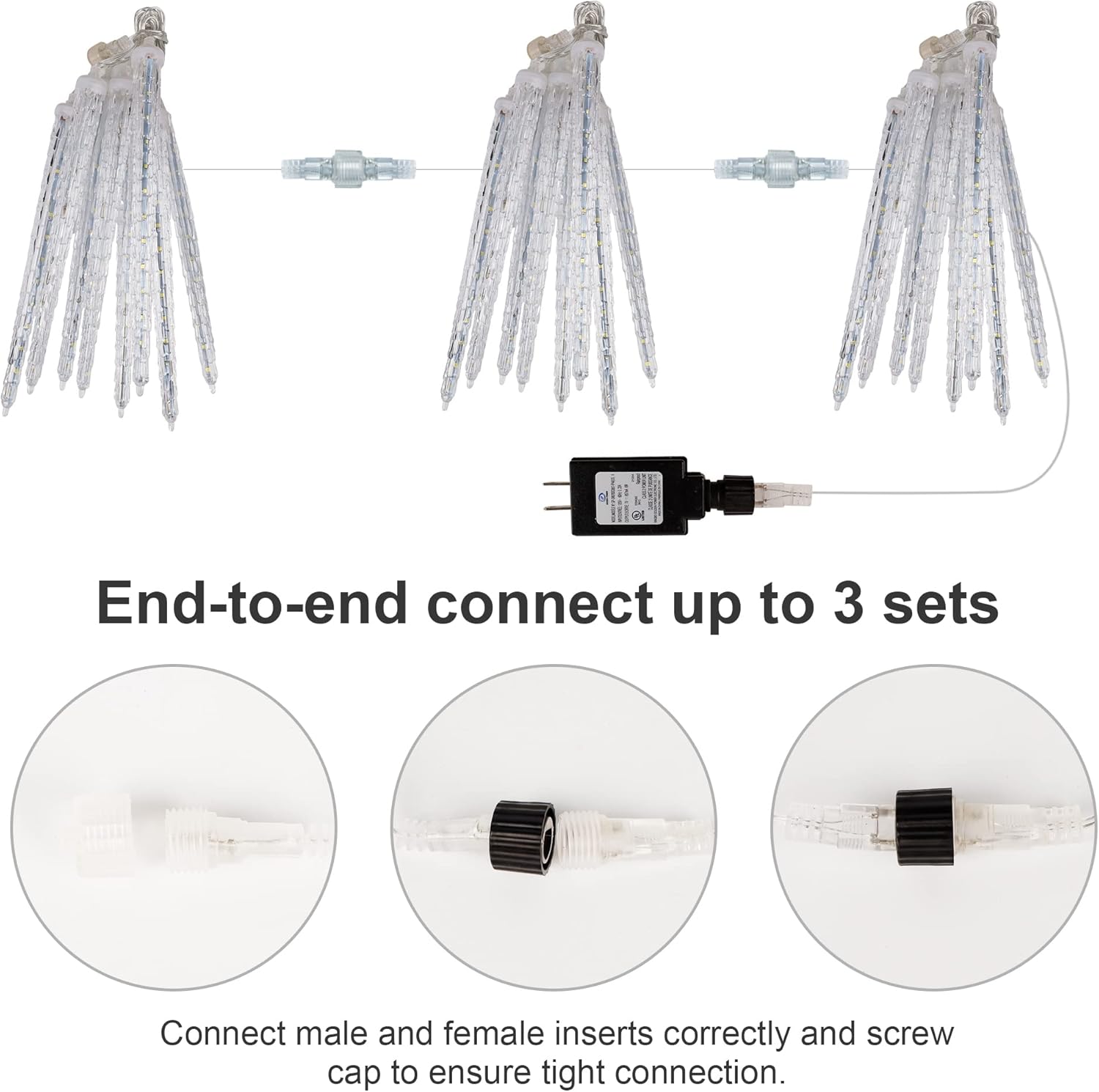 WATERGLIDE Meteor Shower Lights - 12" Outdoor Icicle Christmas Lights | 192 SMD LED Raindrop Decor