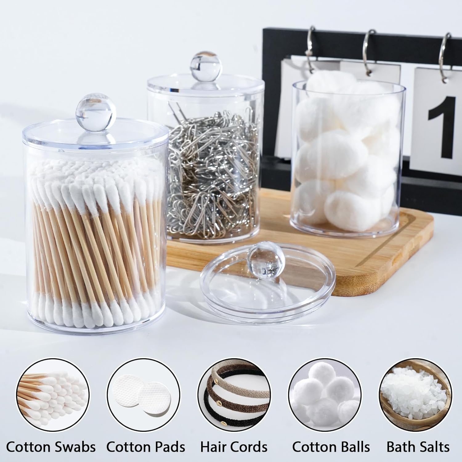 XIPENGKEJI Qtip Holder Set - 4 Pack Apothecary Jars with Lids for Bathroom Organization | 10oz-12oz Plastic Canisters