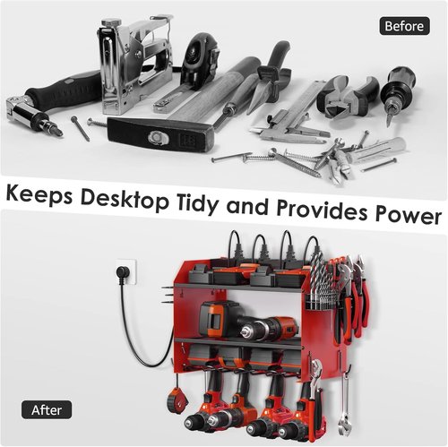 CCCEI Modular Power Tool Organizer - Wall Mount Charging Station & Heavy-Duty Storage Shelf | Red, 2 Pack