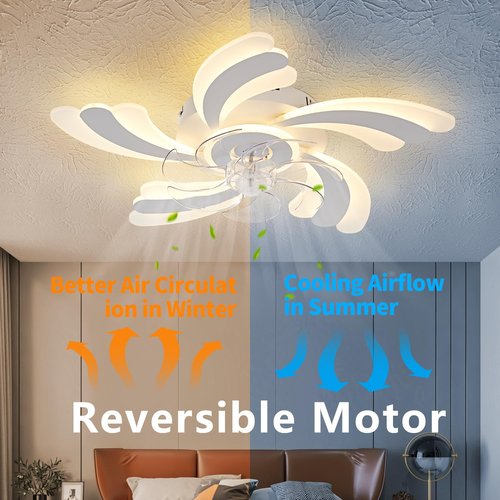 Yfrest Modern Ceiling Fan with Light and Remote, Low Profile 26 Inch Flush Mount Fandelier for Kitchen Bedroom