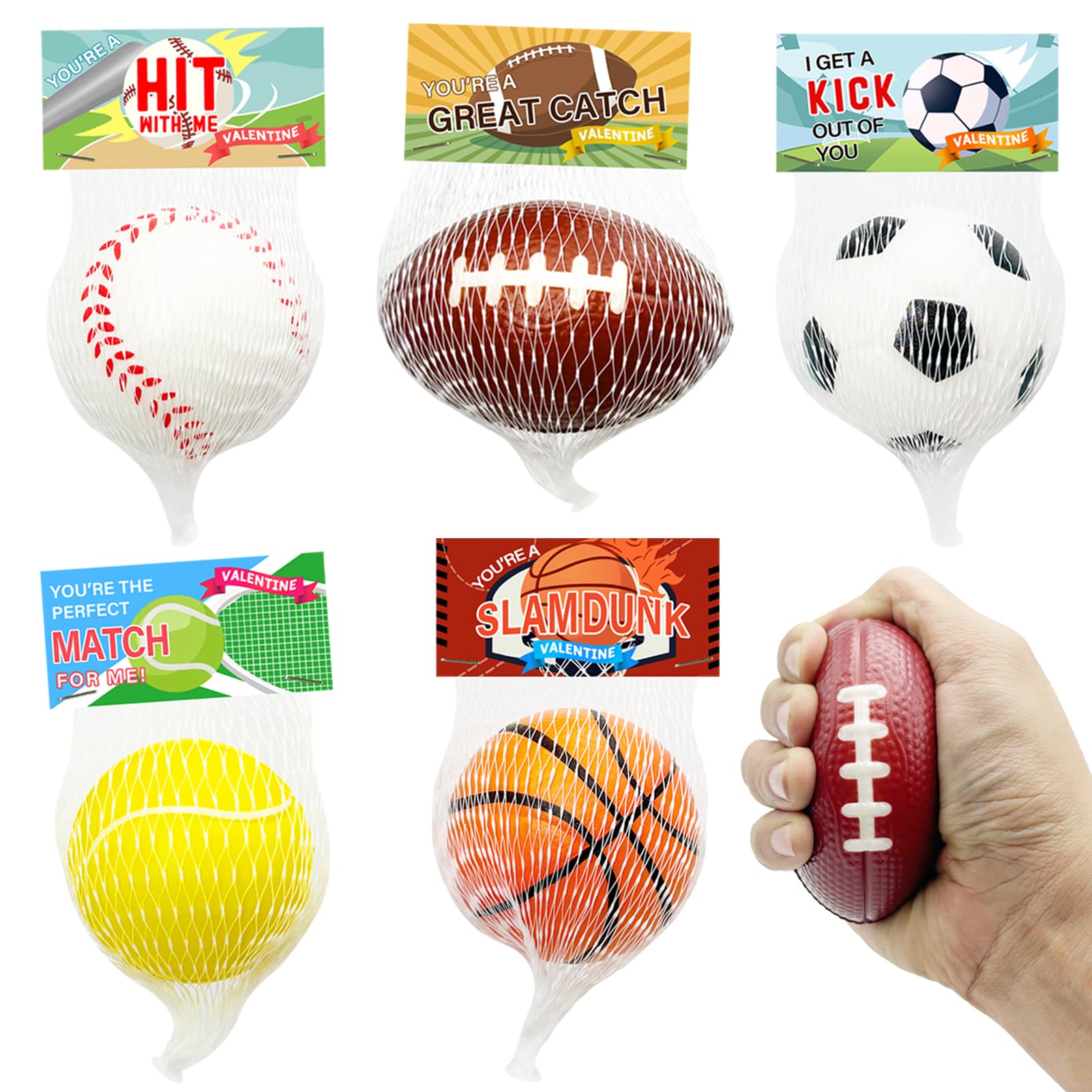 AouEtnay Valentines Day Gift Cards for Kids Classroom 20 Pack Mini Sports Stress Balls with Valentines Day Cards for Kids School Gift Exchange, Game Prizes, Valentines Party Favor Supplies