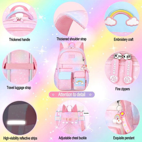 Jcobvig 3Pcs Kids Backpack For Girls,Cute Rainbow Student School Backpack With Lunch Bag Pen Bag Set (Purple Large 17.5in