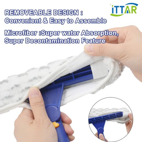 ITTAR Rotatable Window Cleaning Kit, Glass Cleaner Tool with 60" Extension Pole, Rubber Squeegee & 2 Microfiber Pads Combo, Window Washing Equipment for Cleaning Shower, High Windows, Car Glass