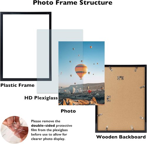 JCJMY 10x15 Black Picture Frame - Versatile Wall Mounting for Horizontal or Vertical Display, Shatter-Resistant Plexiglass