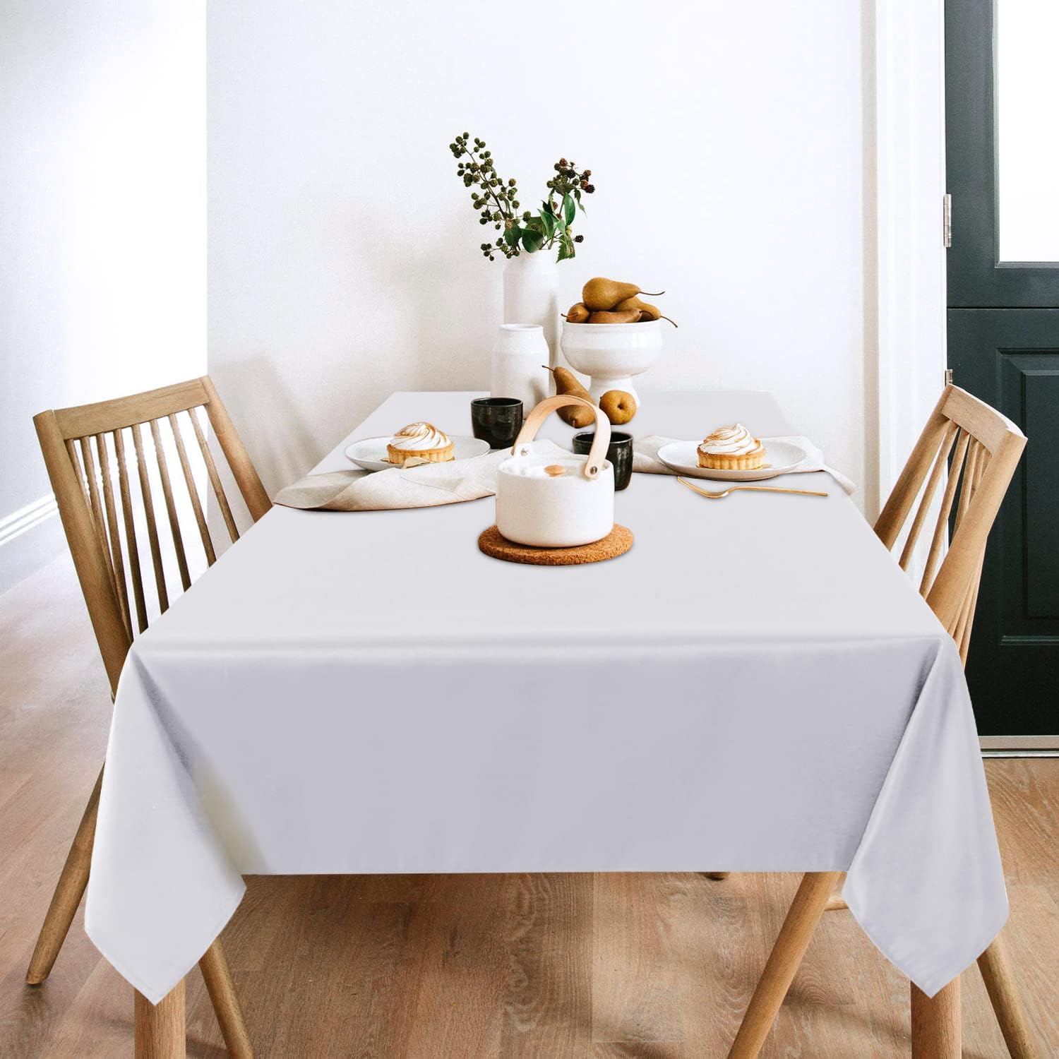 Sancua 2 Pack White Tablecloths - Stain & Wrinkle Resistant 60 x 84 Inch Polyester Covers for Dining & Events