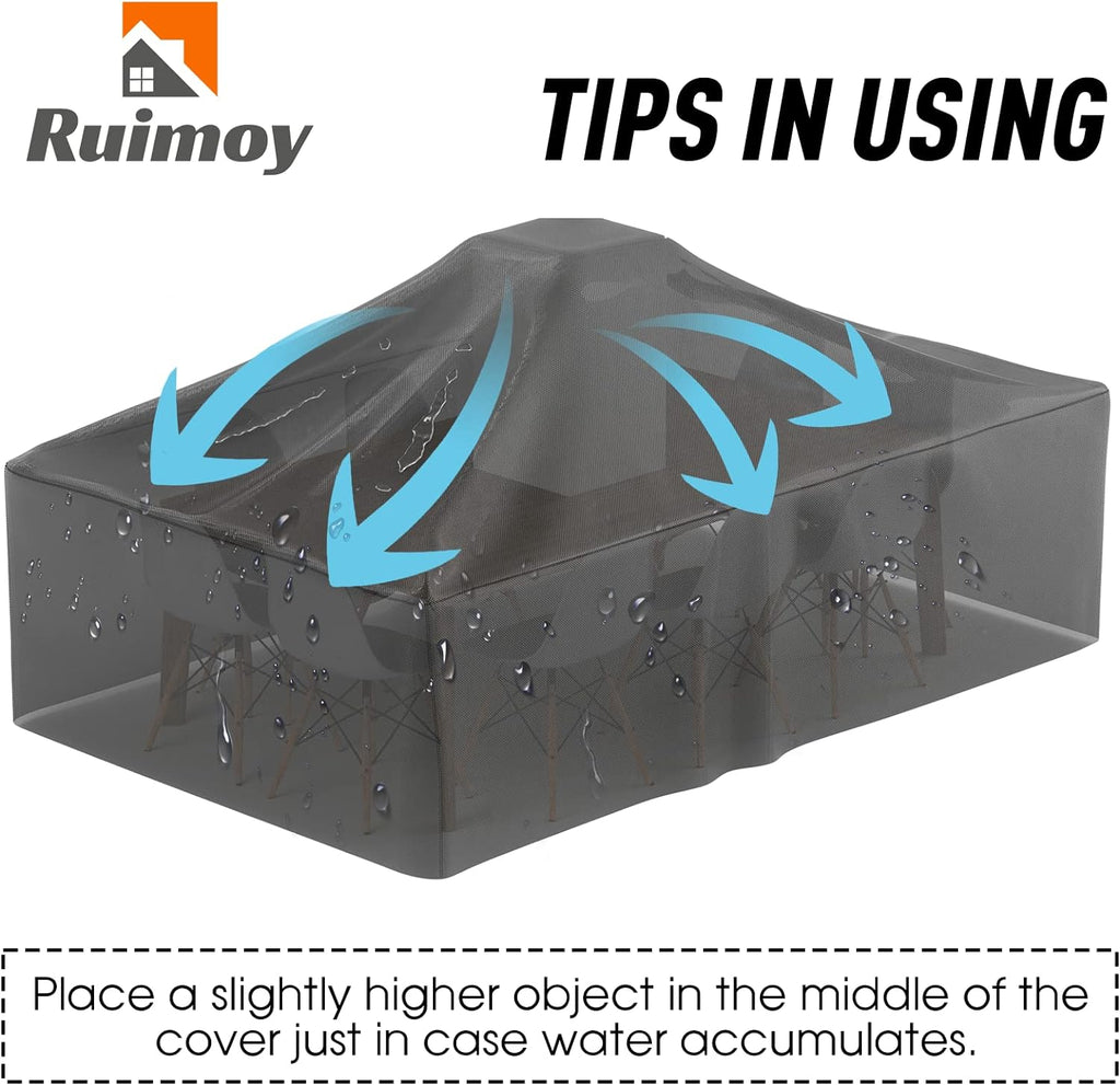 Ruimoy Outdoor Furniture Cover - Heavy-Duty Waterproof Protection for Tables & Chairs | 102" L x 74" W x 27.5" H
