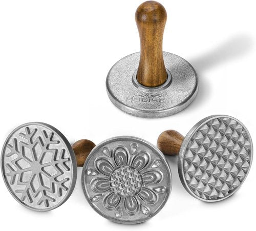 HULISEN Cookie Stamps Set - Metal Cookie Press Molds with Wooden Handle for Easy DIY Baking | Gift-Ready Set of 4