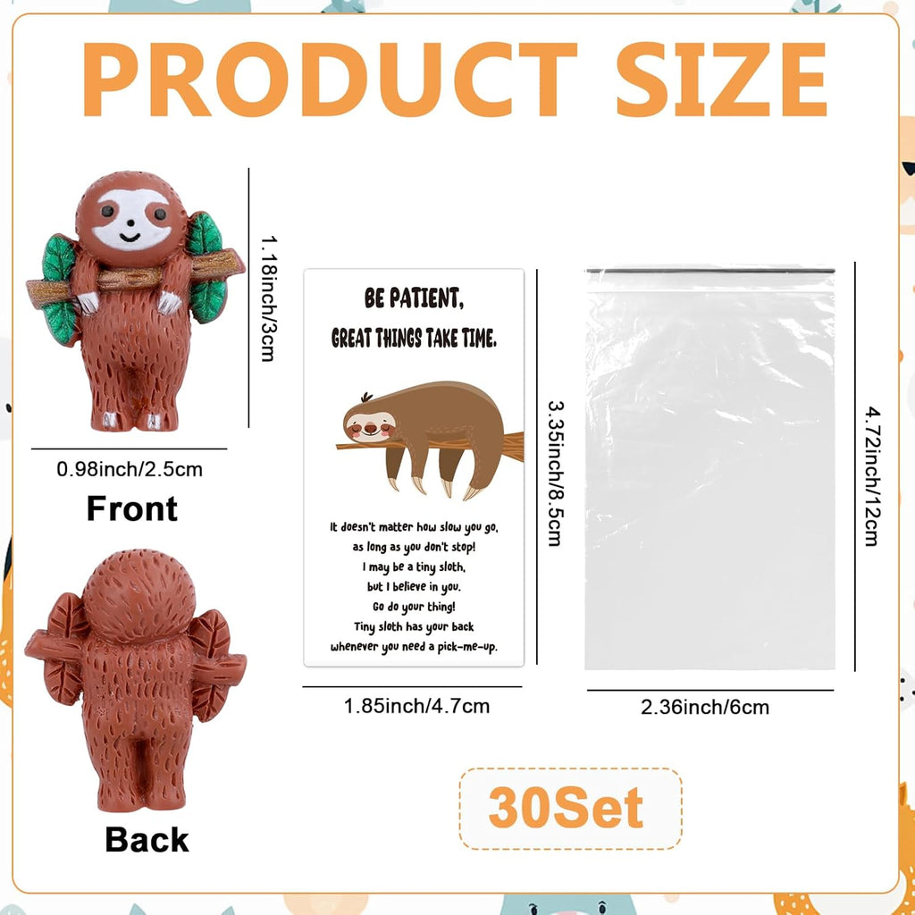 Skiennix Sloth Gifts - 30 Set Mini Resin Animals with Positive Cards for Employee Appreciation | Cute Table Decor