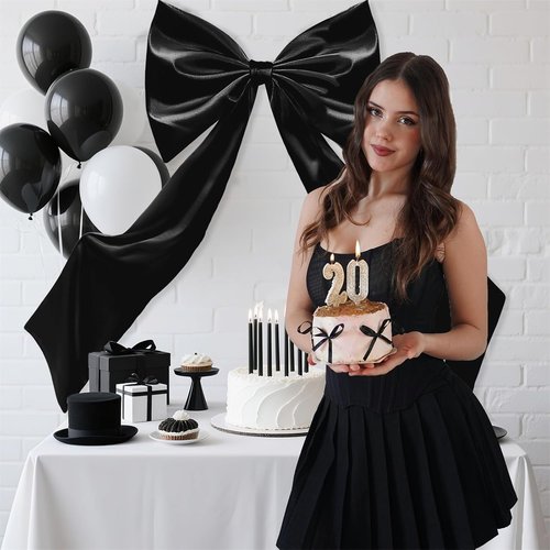 Coquette Giant Black Satin Bow - 24 x 42 Inches | Elegant Room Decor & Birthday Party Backdrop