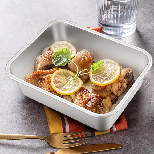E-far Deep Lasagna Pan Set of 2 - Stainless Steel Roasting & Baking Pans | Non-Toxic, Dishwasher Safe, 12.75 x 10 & 10.6 x 8.3 Inches
