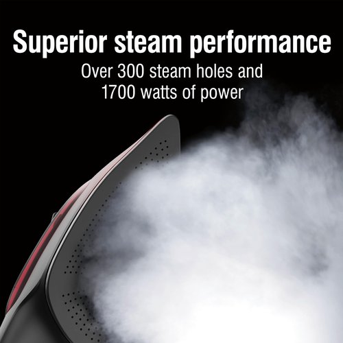 CHI Steam Iron for Clothes, 300+ Holes for Powerful Steaming, Temperature Dial, 1700 Watts, XL 10’ Cord, Auto Shutoff, Lava Infused Ceramic Soleplate, Black (13130)